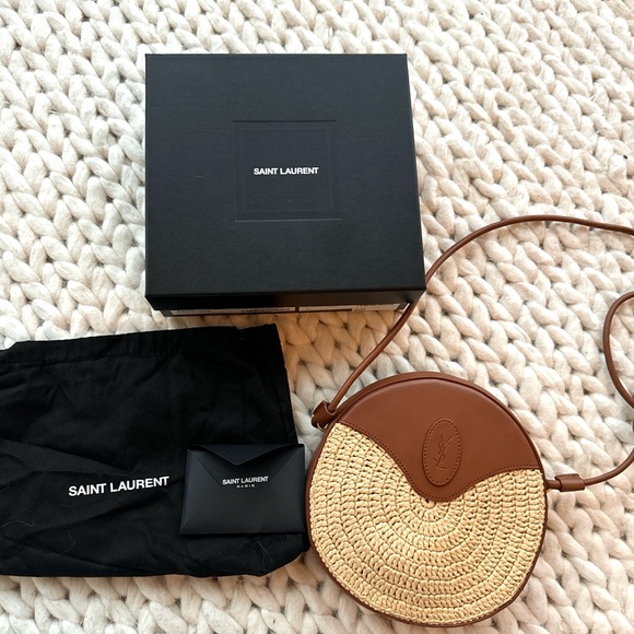 SAINT LAURENT round camera bag in rafia - Picture 1 of 6